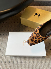 THE ROW 26S SQUARE TOE BACKLESS SLIDES IN BROWN SPOTTED CALF HAIR