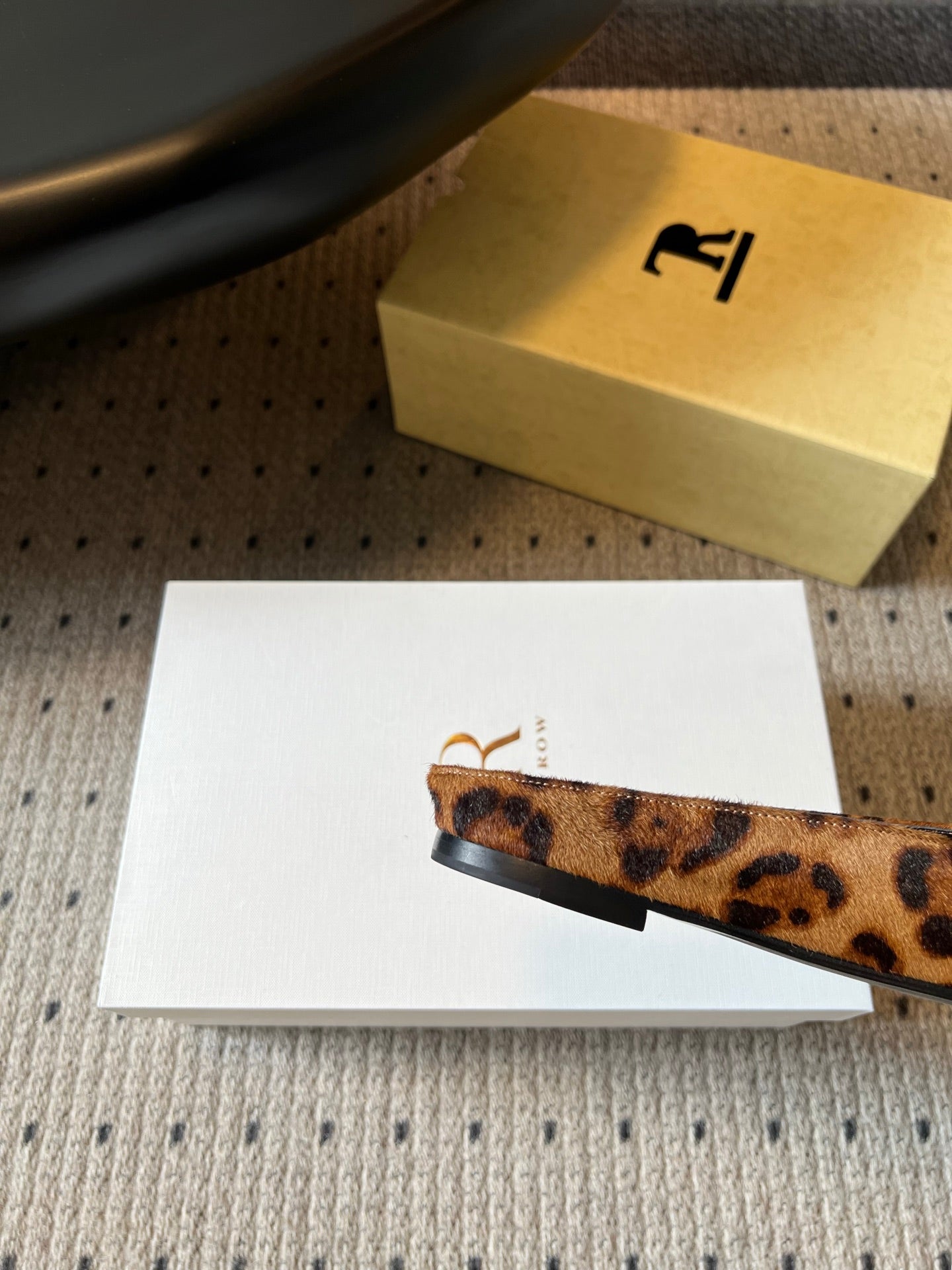 THE ROW 26S SQUARE TOE BACKLESS SLIDES IN BROWN SPOTTED CALF HAIR