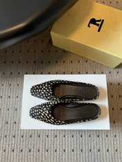 THE ROW 26S SQUARE TOE BACKLESS SLIDES IN BLACK SPOTTED CALF HAIR