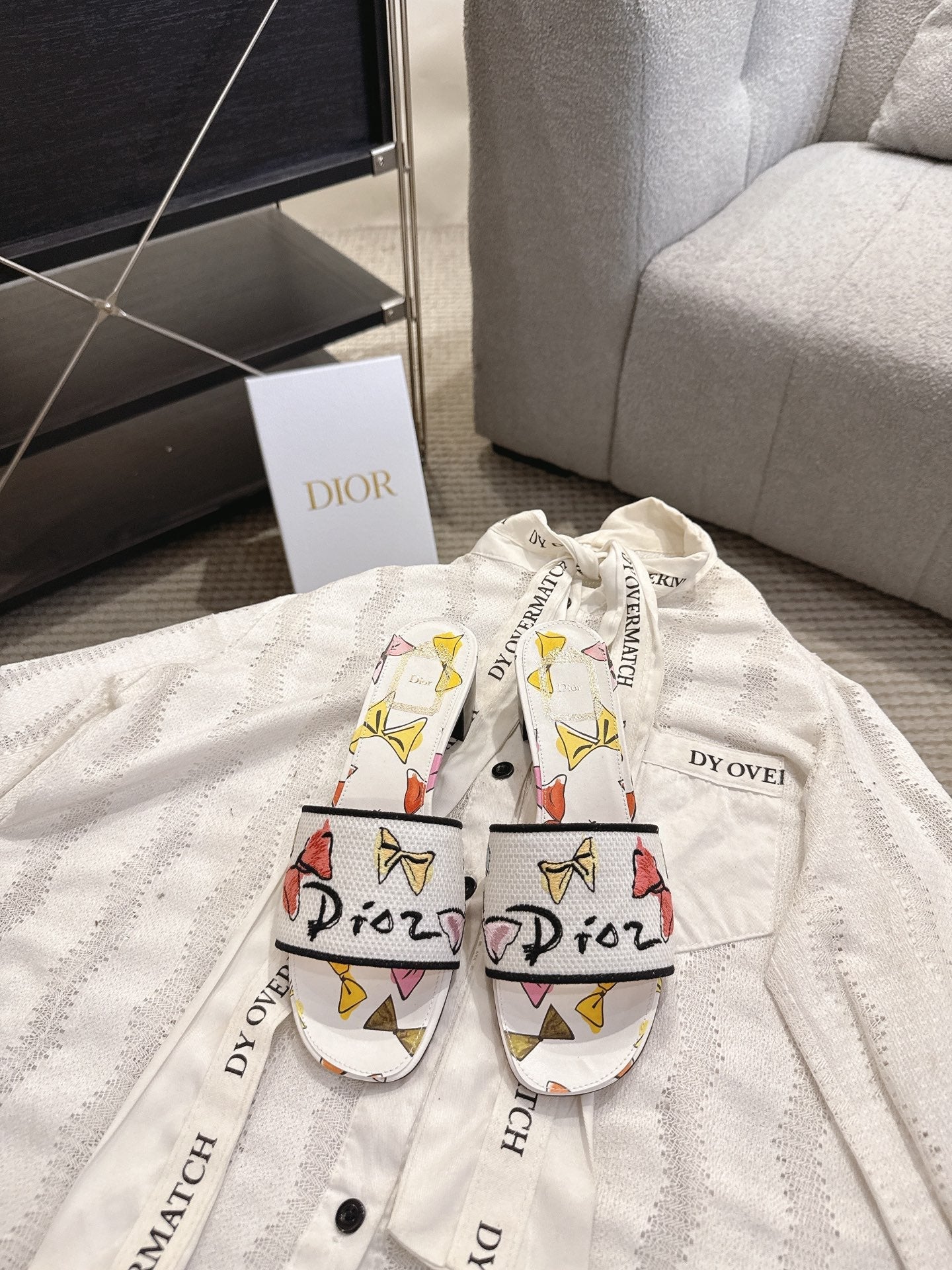 DIOR 26S D-WAY HEELED SLIDE IN MULTICOLOR DIOR JARDIN D'HIVER EMBROIDERED COTTON STYLE 06