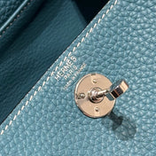 HERMES 25S MINI LINDY 19 IN SLATE BLUE CALFSKIN SILVER HARDWARE