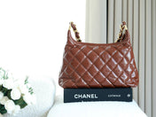 CHANEL 25S HOBO BAG 32 CM IN BROWN LAMBSKIN WITH GOLD HARDWARE