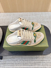 GUCCI 26S BACKLESS SNEAKERS IN BEIGE CANVAS AND LEATHER