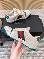 GUCCI 26S MESH SNEAKERS IN LIGHT BEIGE AND GREEN LEATHER