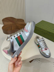 GUCCI 26S MESH SNEAKERS IN SILVER LEATHER