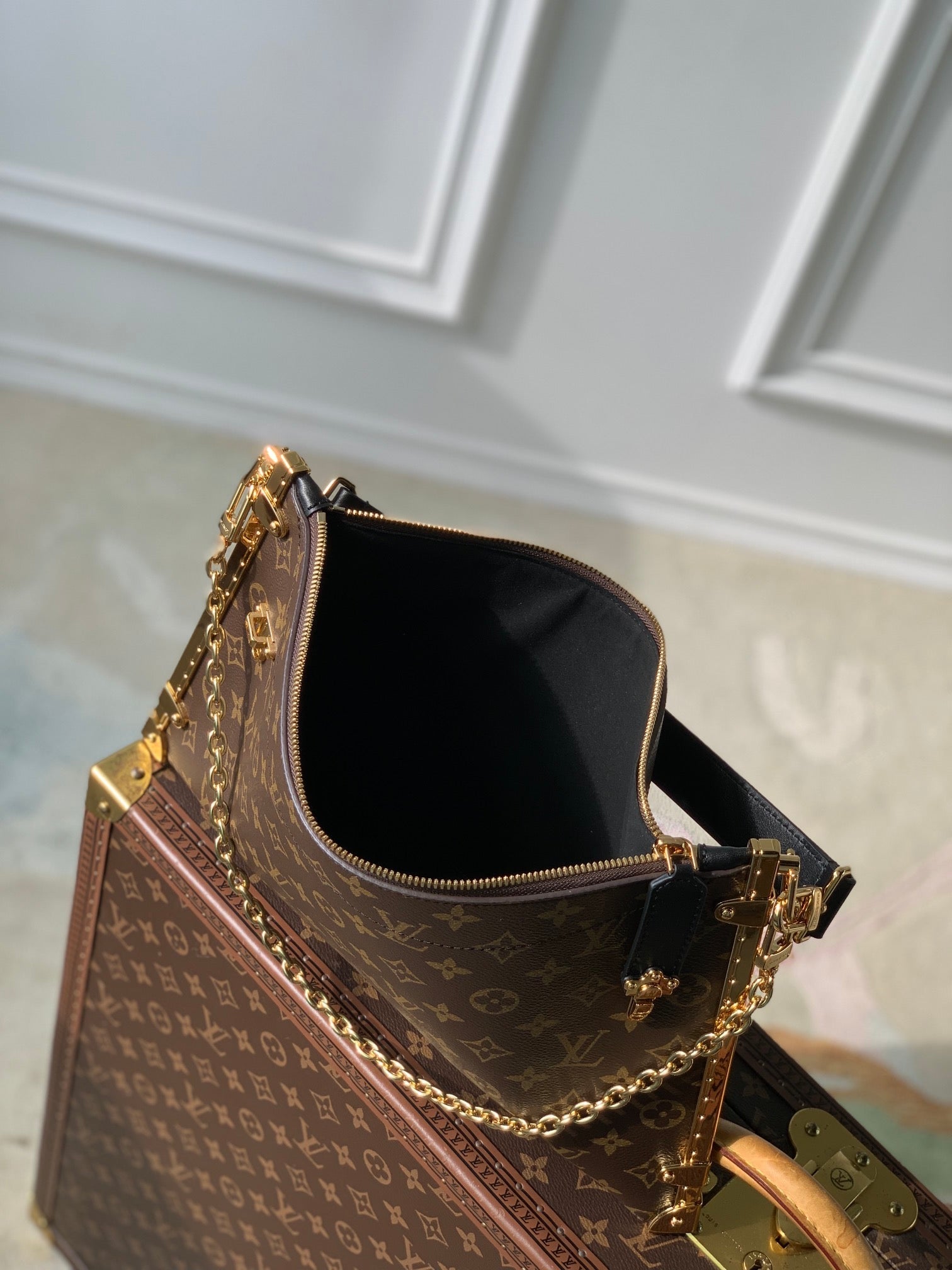 LUCKY TRUNK 38 IN BROWN MONOGRAM CANVAS GOLD HARDWARE