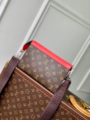 GASTON WEARABLE WALLET 18 IN BROWN MONOGRAM CANVAS MIX RED CALFSKIN