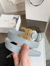 TRIOMPHE BELT 24MM IN ASH GRAY CALFSKIN WITH GOLD BUCKLE