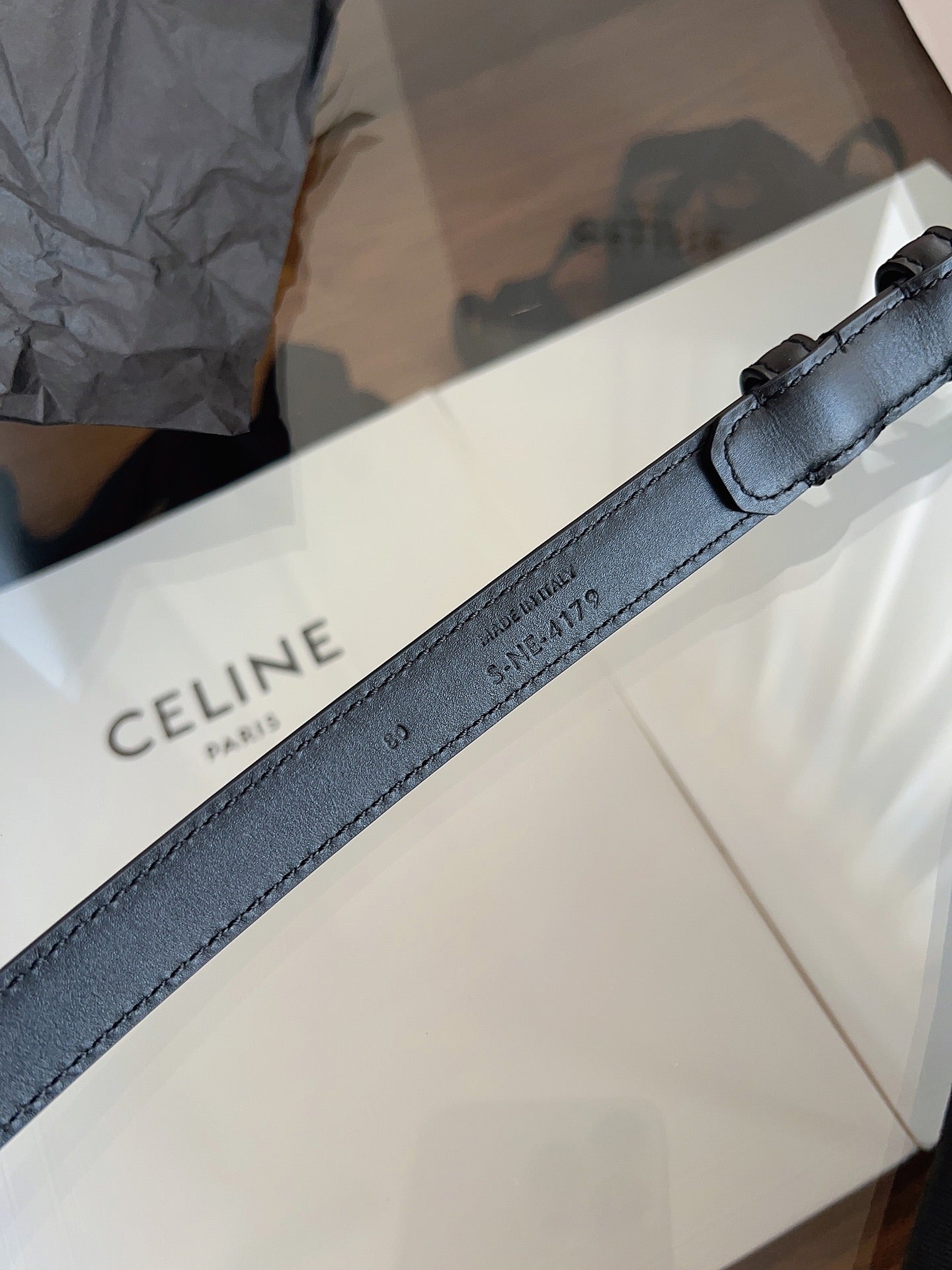 CELINE 26S BELT 18 MM IN BLACK CALFSKIN 658530
