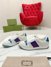 GG WOMEN'S SCREENER TRAINER WHITE AND BLUE CALFSKIN