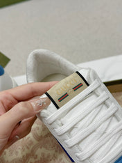 GG WOMEN'S SCREENER TRAINER WHITE AND BLUE CALFSKIN