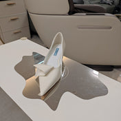 PRADA 26S POINTED TOE PUMPS 45MM IN IVORY WHITE CALFSKIN