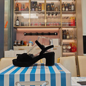 PRADA 26S HEELED SANDALS 65MM IN BLACK SUEDE