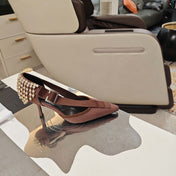 PRADA 26S POINTED-TOE HIGH-HEELED 70MM IN ROSE BROWN FABRIC