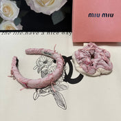 SET HEADBAND AND HAIR TIE IN LIGHT PINK FABRIC ATTACHED BOWS 432848