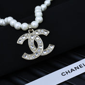 25P PEARL NECKLACE IN LIGHT GOLD STAR & HEART DOUBLE C PENDANT