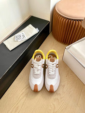 LOEWE 26S FLOW RUNNER SNEAKER IN LIGHT GRAY SUEDE AND YELLOW SHEEPSKIN