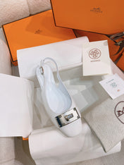 HM 26S INNOCENTE SLINGBACK IN WHITE CALFSKIN SILVER HARDWARE