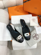 HM 26S INNOCENTE SLINGBACK IN BLACK CALFSKIN SILVER HARDWARE