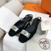 HM 26S INNOCENTE SLINGBACK IN BLACK SUEDE SILVER HARDWARE