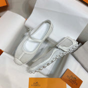 HM 26S KICHU BALLET FLAT IN WHITE CROCHET KNIT AND CALFSKIN