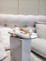 DIOR 26S BOW HEELED SLINGBACK SANDAL 45MM IN IVORY WHITE CALFSKIN