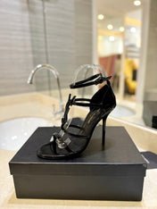 SL CASSANDRA HEELED SANDALS BLACK POLISHED CALFSKIN