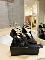 SL CASSANDRA HEELED SANDALS BLACK CALFSKIN