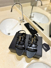 SL LOGO FLAT SANDALS BLACK CALFSKIN