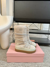 SNOW LONG BOOTS IN COSMIC LATTE WRINKLED NYLON