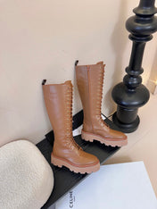 CELINE 26S LACE-UP HIGH-TOP BOOTS 45 MM IN BROWN CALFSKIN