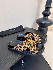 YSL 26S CROSS-STRAP SANDALS IN LEOPARD PRINT CALFSKIN HAIR STYLE 1
