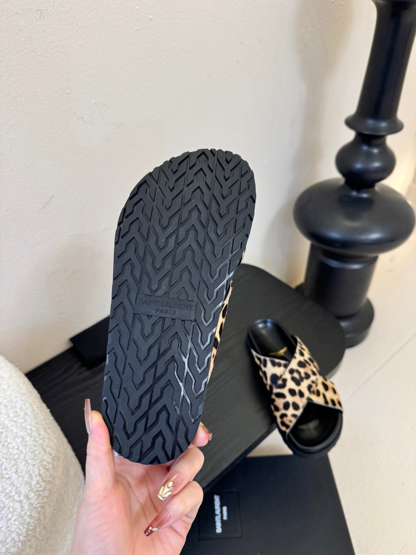 YSL 26S CROSS-STRAP SANDALS IN LEOPARD PRINT CALFSKIN HAIR