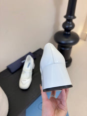 PRADA 26S BLOCK-HEEL MARY JANE IN WHITE PATENT CALFSKIN
