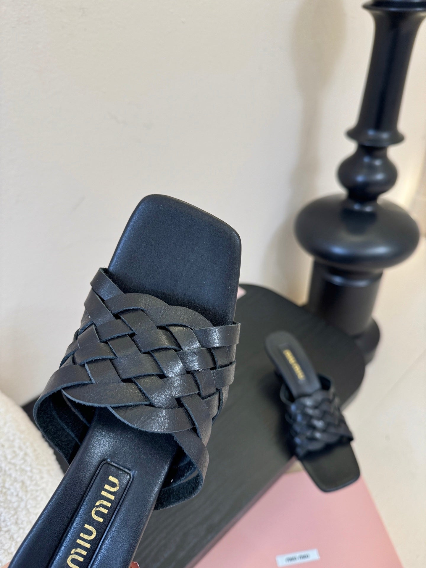 MIUMIU 26S IVETTE WOVEN HEELED SANDALS 40MM IN BLACK CALFSKIN