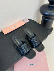 MIUMIU 26S IVETTE WOVEN HEELED SANDALS 40MM IN BLACK CALFSKIN