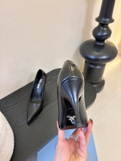 PRADA 26S POINTED-TOE HIGH HEELS IN BLACK LAMBSKIN