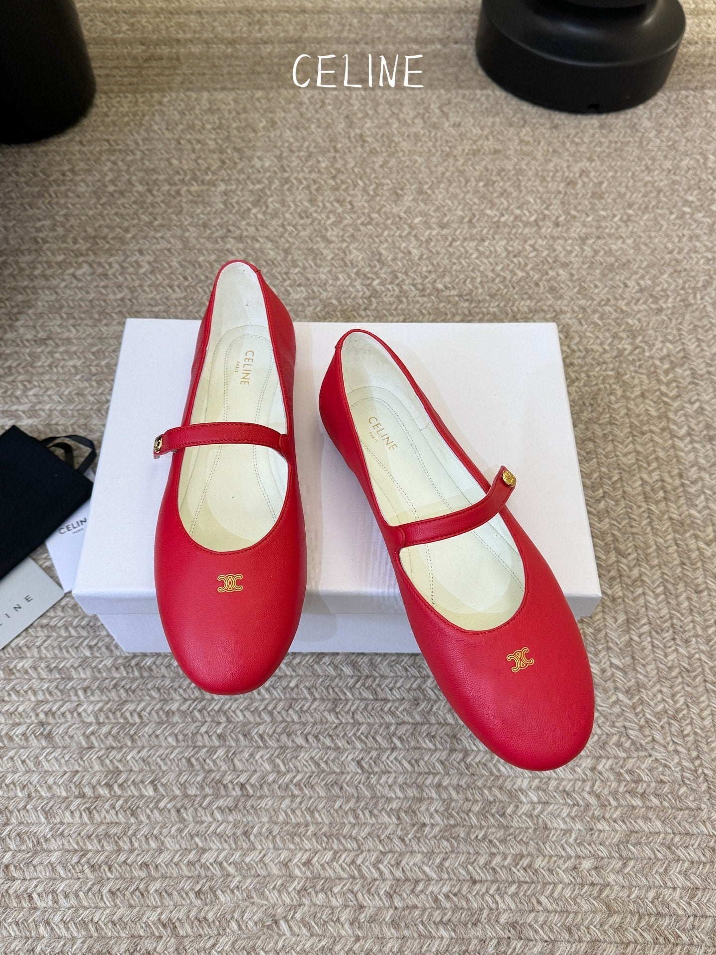 CELINE 26S BALLERINA FLATS IN RED LAMBSKIN