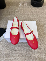 CELINE 26S BALLERINA FLATS IN RED LAMBSKIN