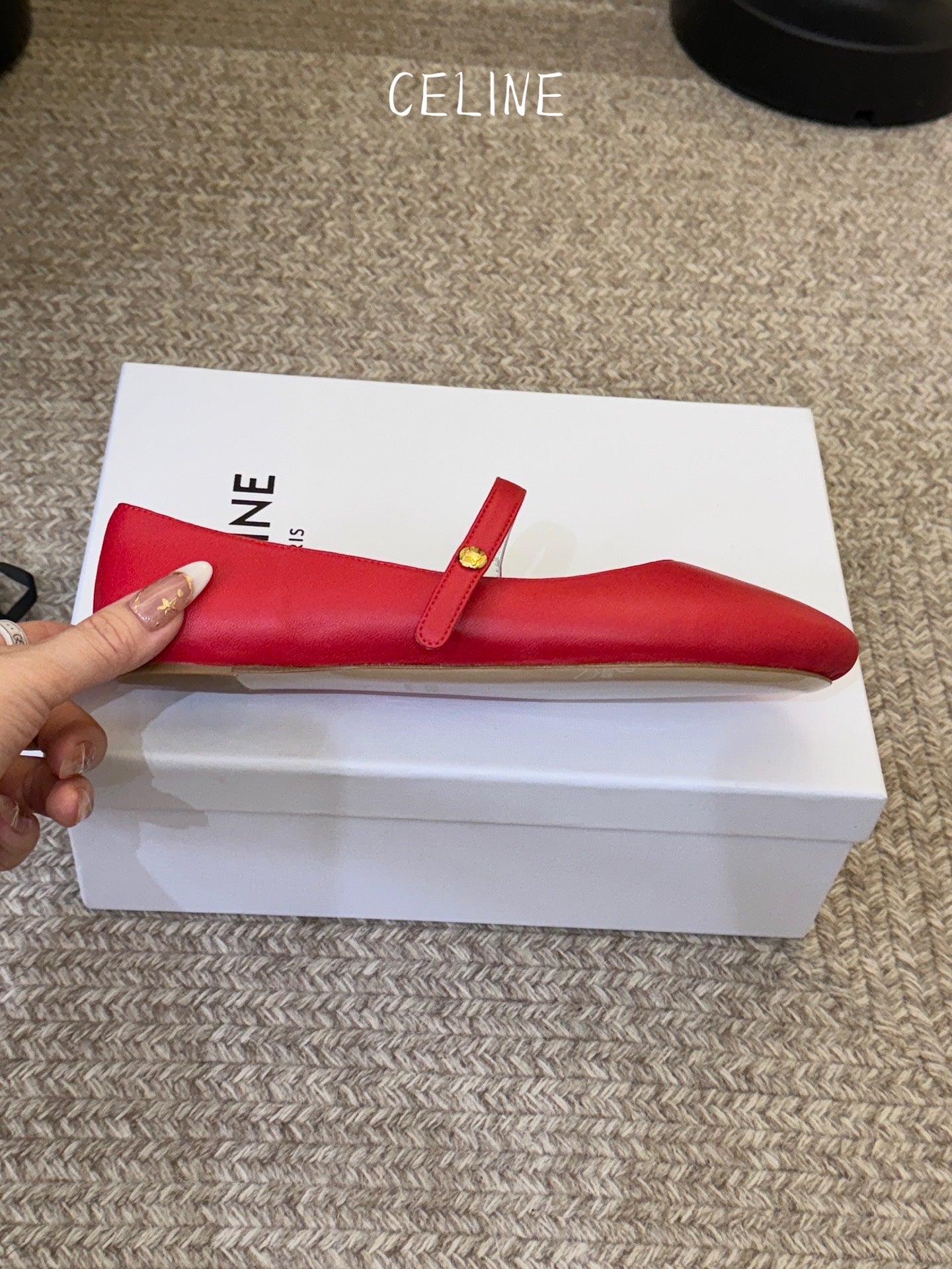 CELINE 26S BALLERINA FLATS IN RED LAMBSKIN