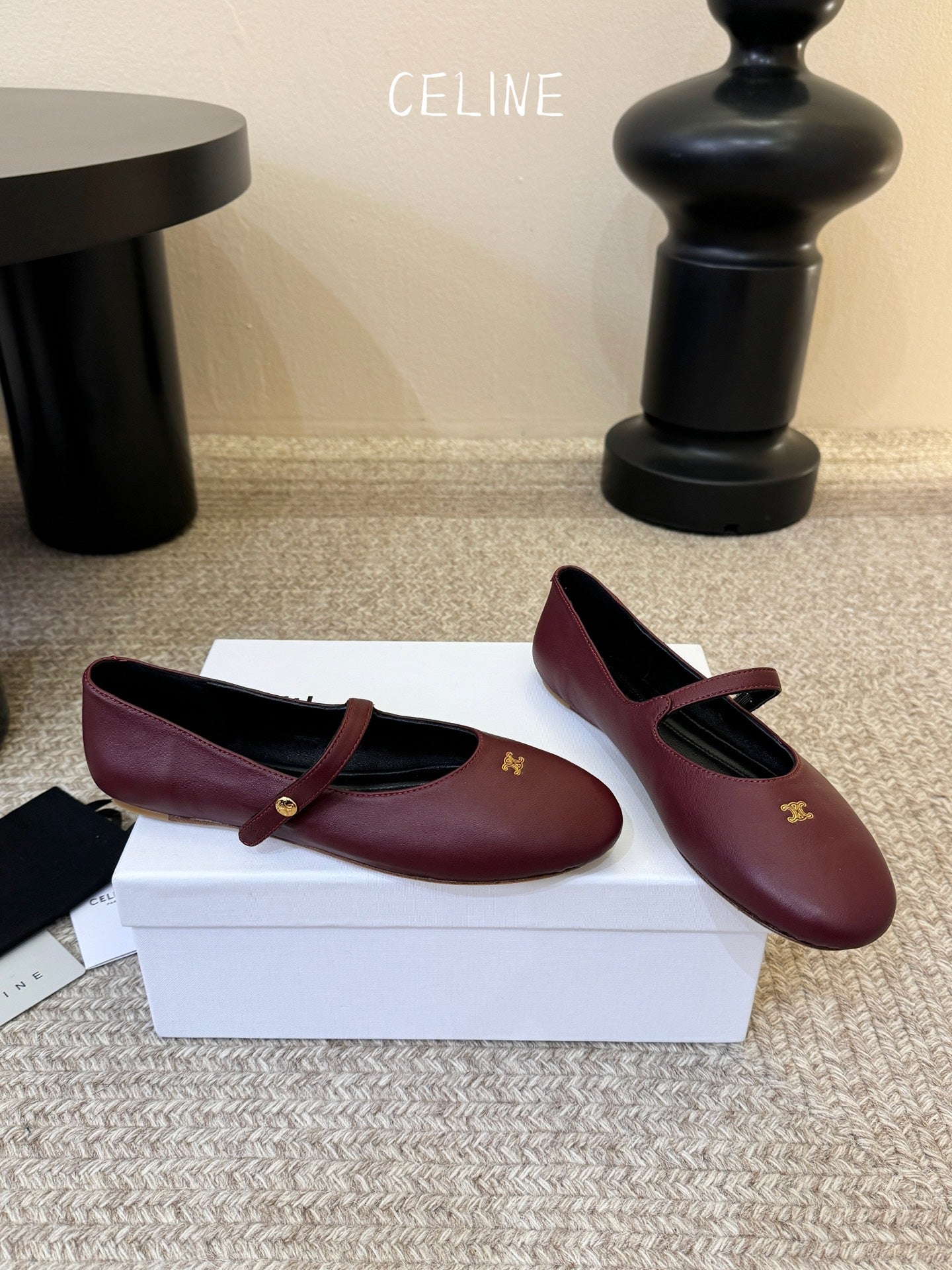 CELINE 26S BALLERINA FLATS IN DARK RED LAMBSKIN