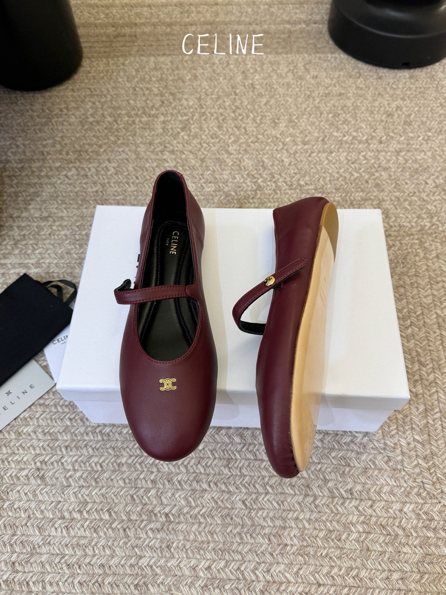 CELINE 26S BALLERINA FLATS IN DARK RED LAMBSKIN