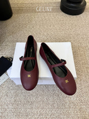 CELINE 26S BALLERINA FLATS IN DARK RED LAMBSKIN