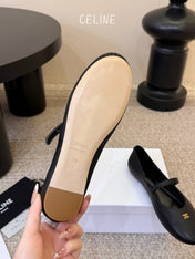 CELINE 26S BALLERINA FLATS IN BLACK LAMBSKIN