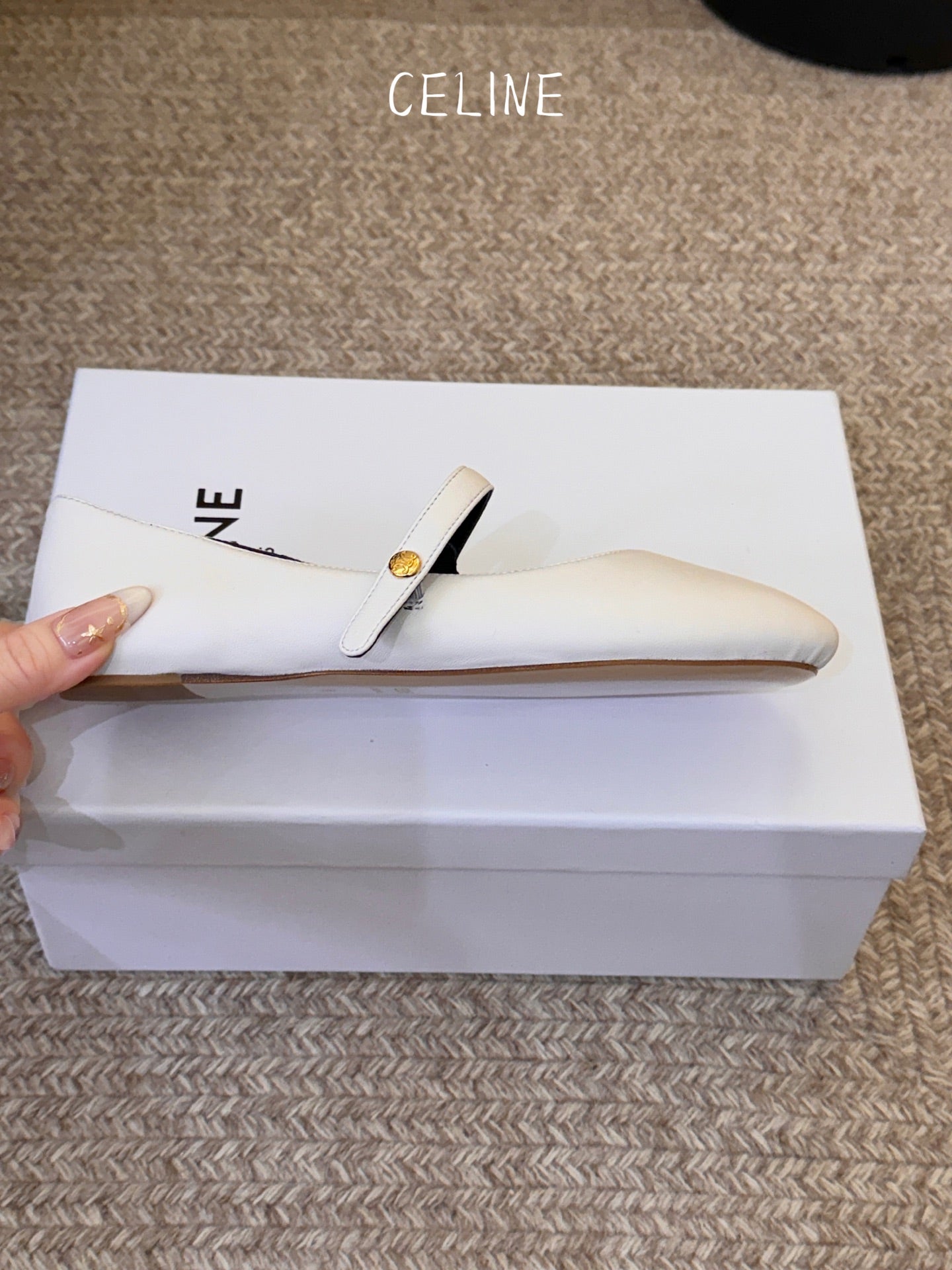 CELINE 26S BALLERINA FLATS IN WHITE LAMBSKIN