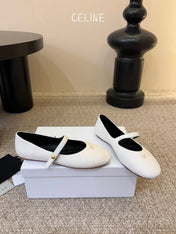 CELINE 26S BALLERINA FLATS IN WHITE LAMBSKIN