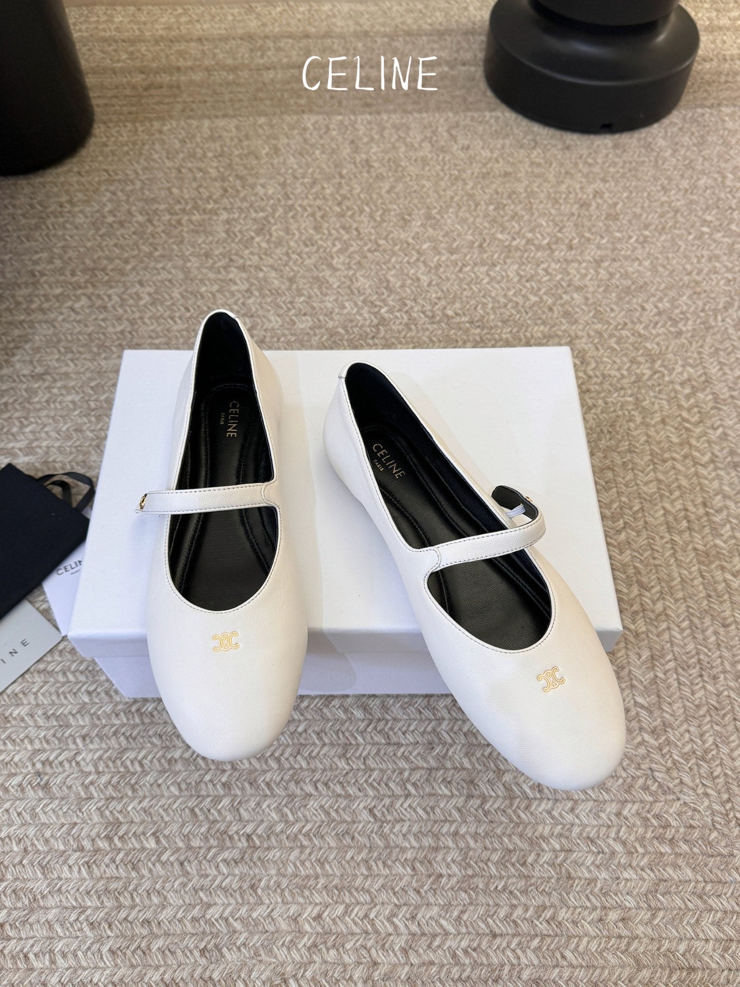 CELINE 26S BALLERINA FLATS IN WHITE LAMBSKIN