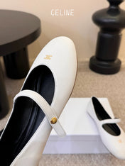CELINE 26S BALLERINA FLATS IN WHITE LAMBSKIN