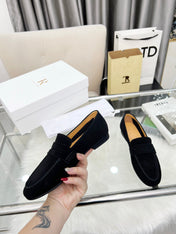 THE ROW 26S PENNY LOAFERS IN BLACK SUEDE