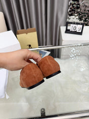 THE ROW 26S CLASSIC LOAFER FLATS IN COGNAC BROWN SUEDE
